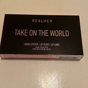 Real Her Take On The World 3PC Gift Set Nude Brown Lip Kit Liner Gloss Lipstick